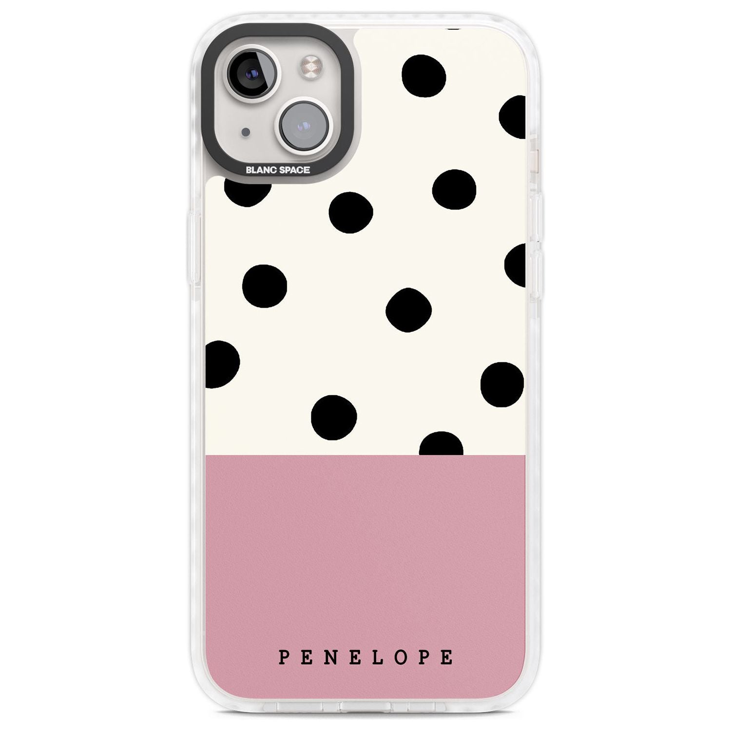 Personalised Pink Border Polka Dot Custom Phone Case iPhone 14 Plus / Impact Case Blanc Space