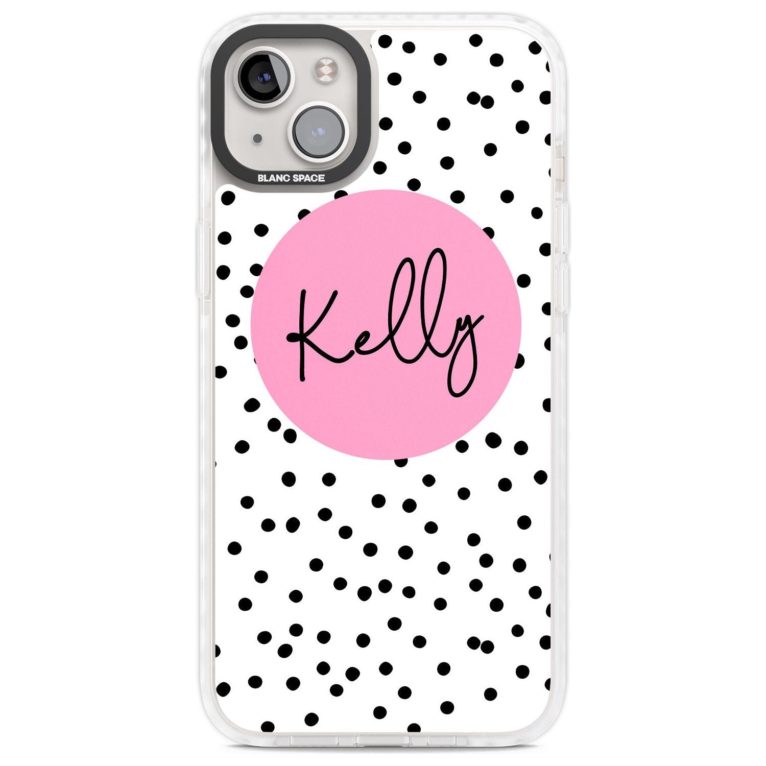 Personalised Pink Circle & Dots Custom Phone Case iPhone 14 Plus / Impact Case Blanc Space