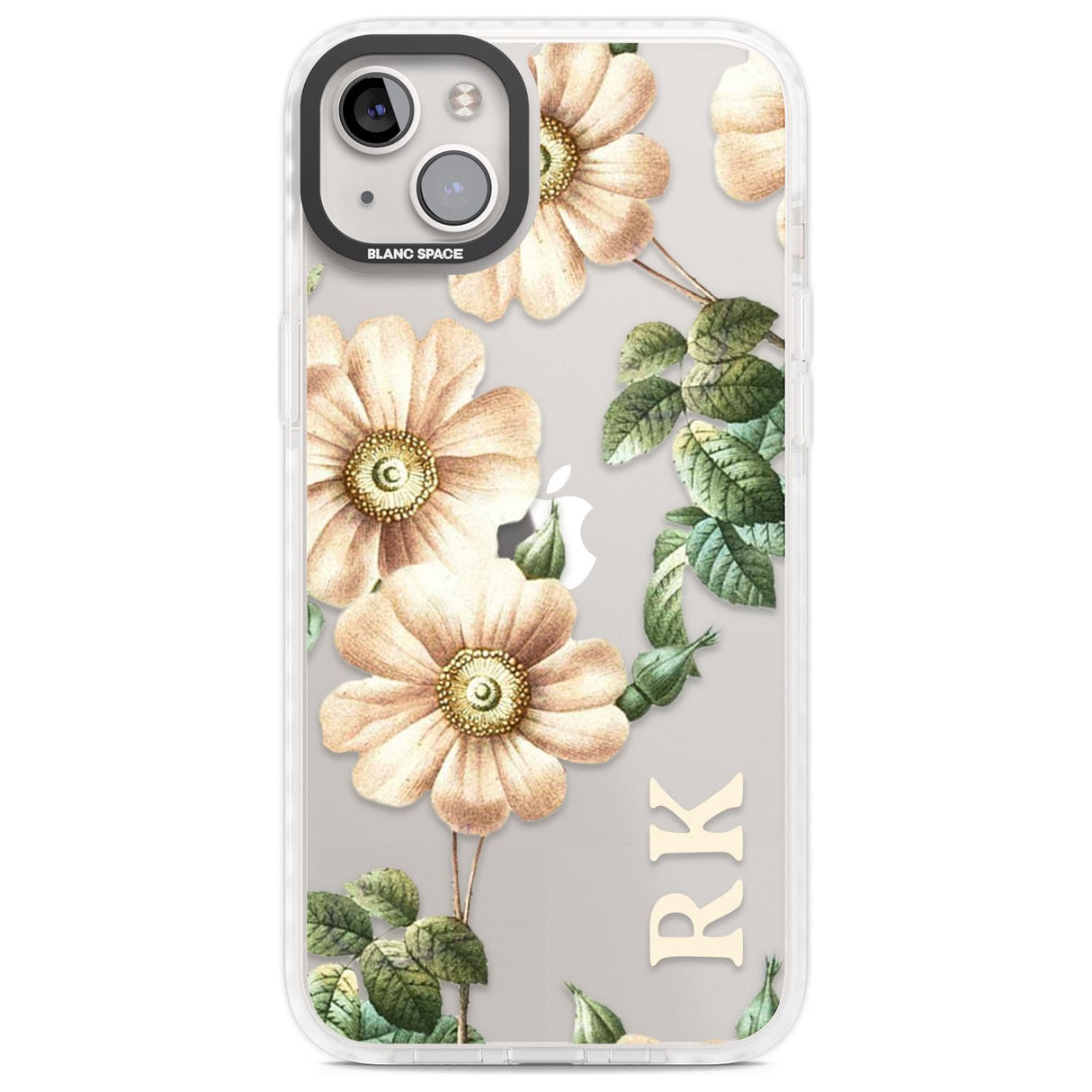 Personalised Clear Vintage Floral Cream Anemones Custom Phone Case iPhone 14 Plus / Impact Case Blanc Space