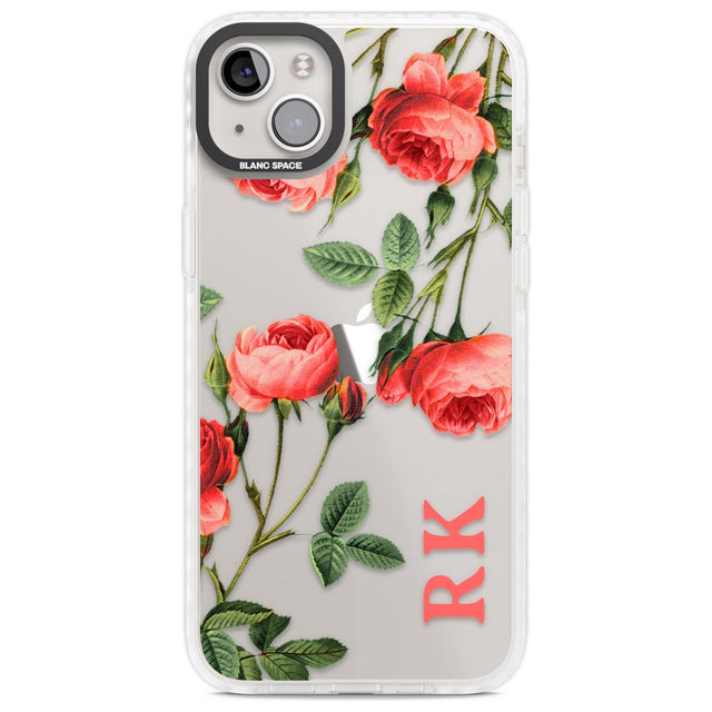 Personalised Clear Vintage Floral Pink Roses Custom Phone Case iPhone 14 Plus / Impact Case Blanc Space