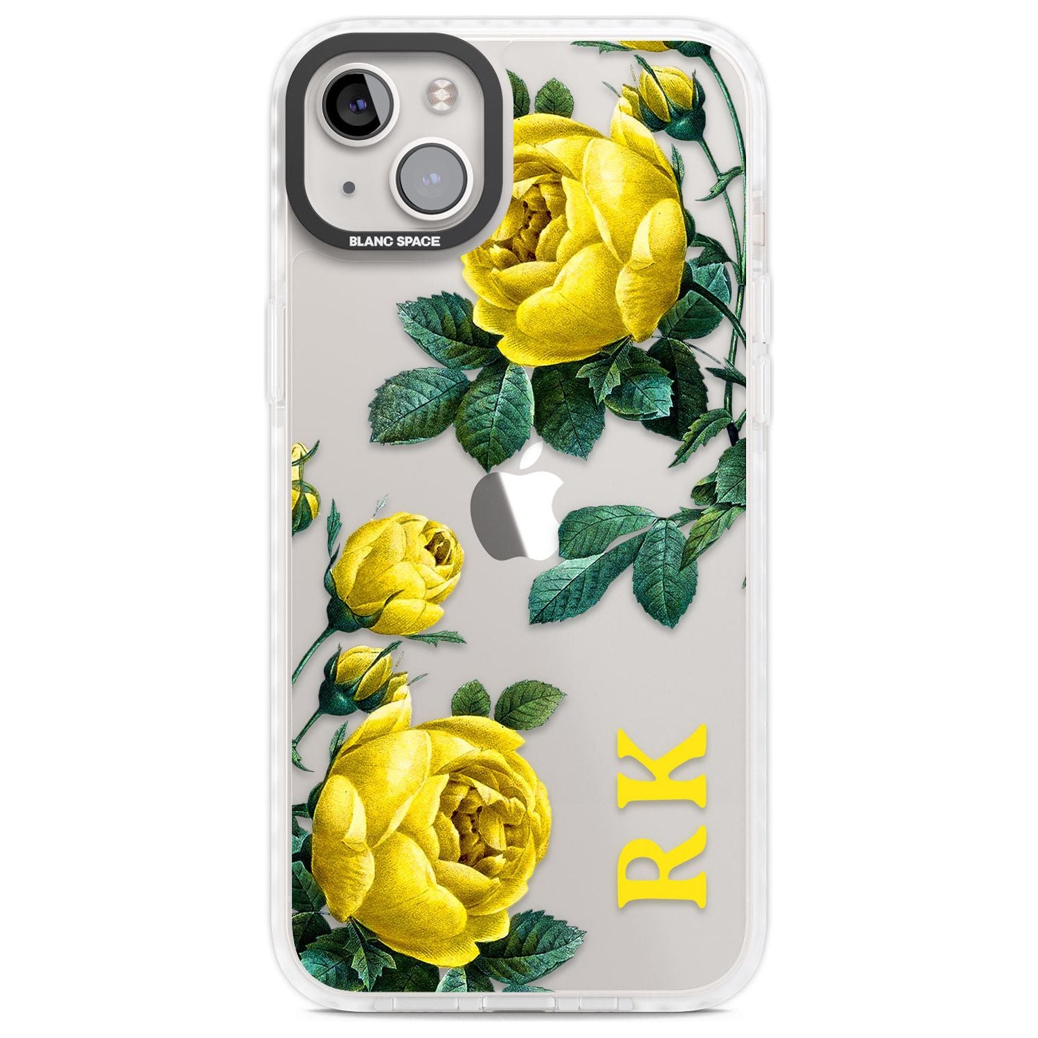 Personalised Clear Vintage Floral Yellow Roses Custom Phone Case iPhone 14 Plus / Impact Case Blanc Space