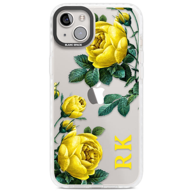 Personalised Clear Vintage Floral Yellow Roses Custom Phone Case iPhone 14 Plus / Impact Case Blanc Space