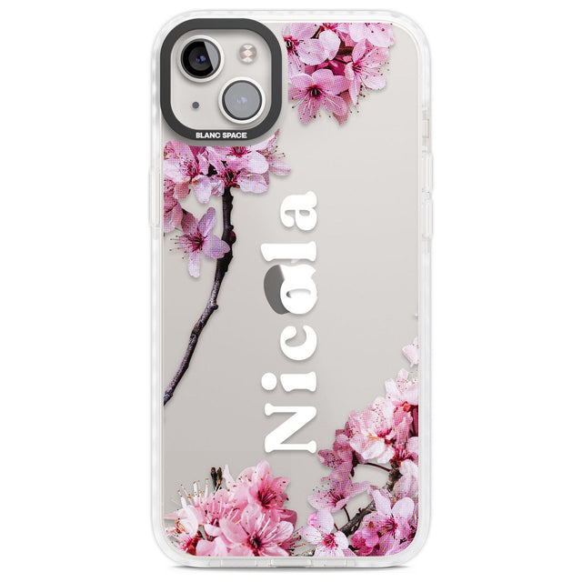 Personalised Cherry Blossoms with Text Custom Phone Case iPhone 14 Plus / Impact Case Blanc Space