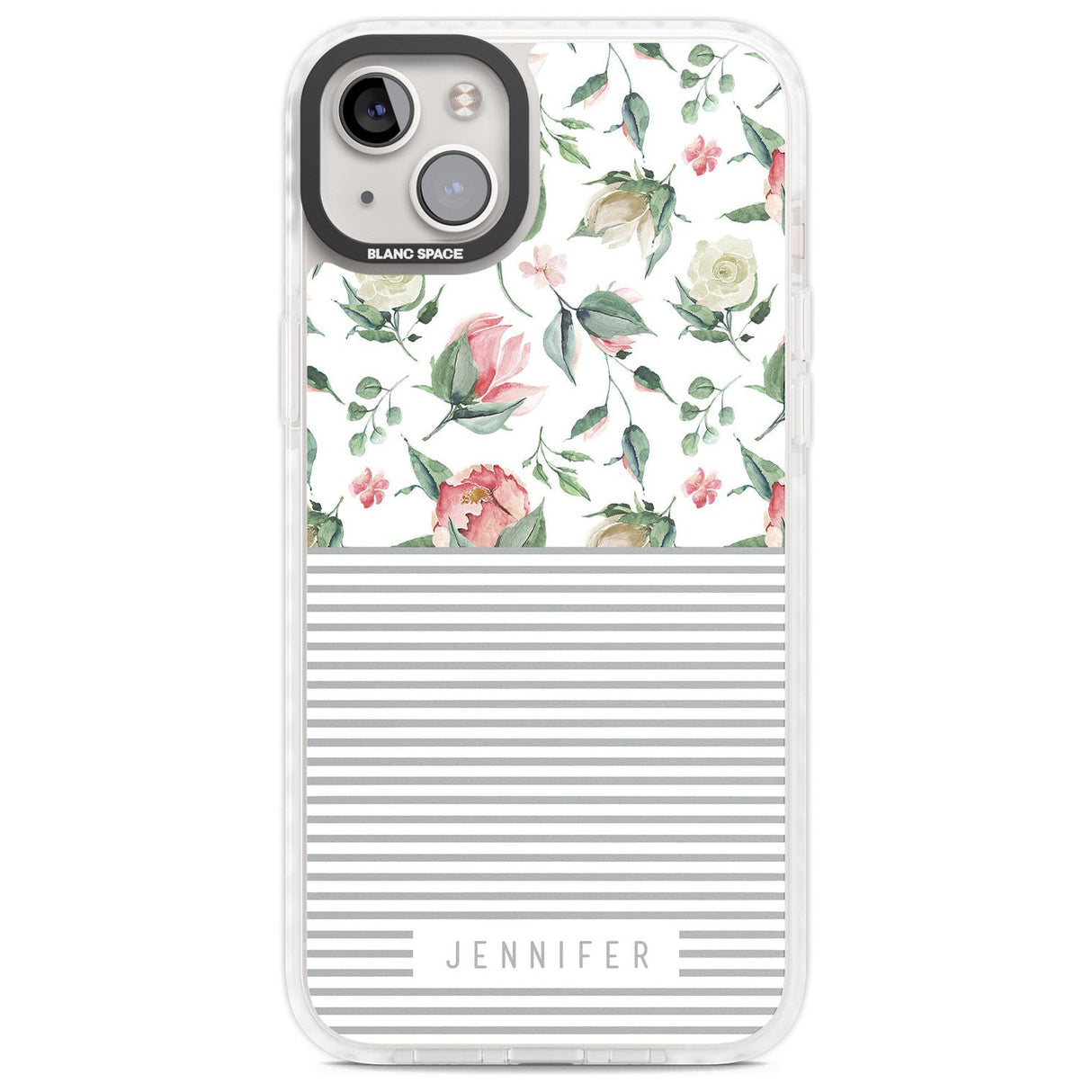 Personalised Light Floral Pattern & Stripes Custom Phone Case iPhone 14 Plus / Impact Case Blanc Space