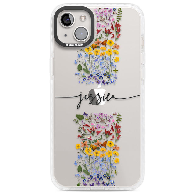 Personalised Wildflower Floral Stripe Personalised Custom Phone Case iPhone 14 Plus / Impact Case Blanc Space