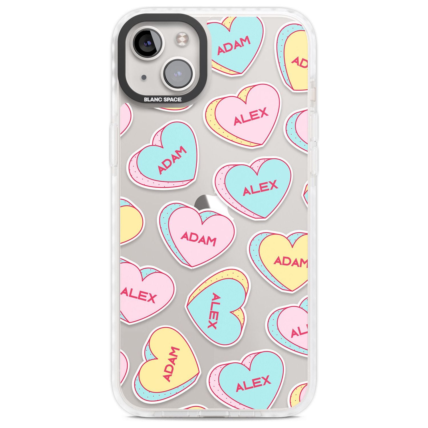 Personalised Text Love Hearts Custom Phone Case iPhone 14 Plus / Impact Case Blanc Space