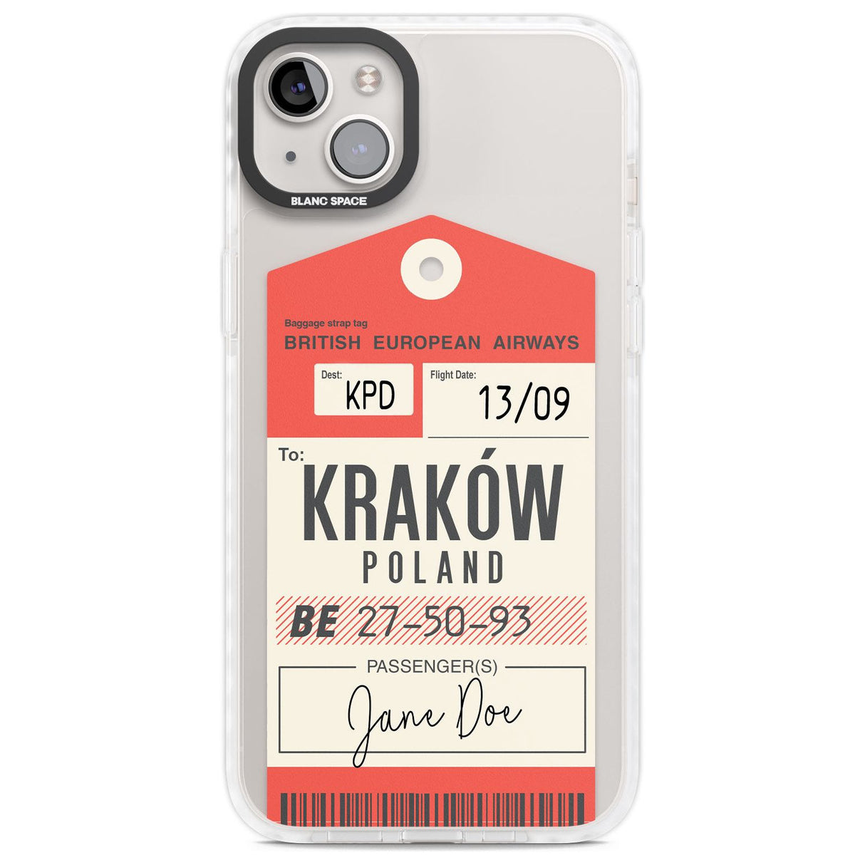 Personalised Vintage BEA Luggage Tag Custom Phone Case iPhone 14 Plus / Impact Case Blanc Space