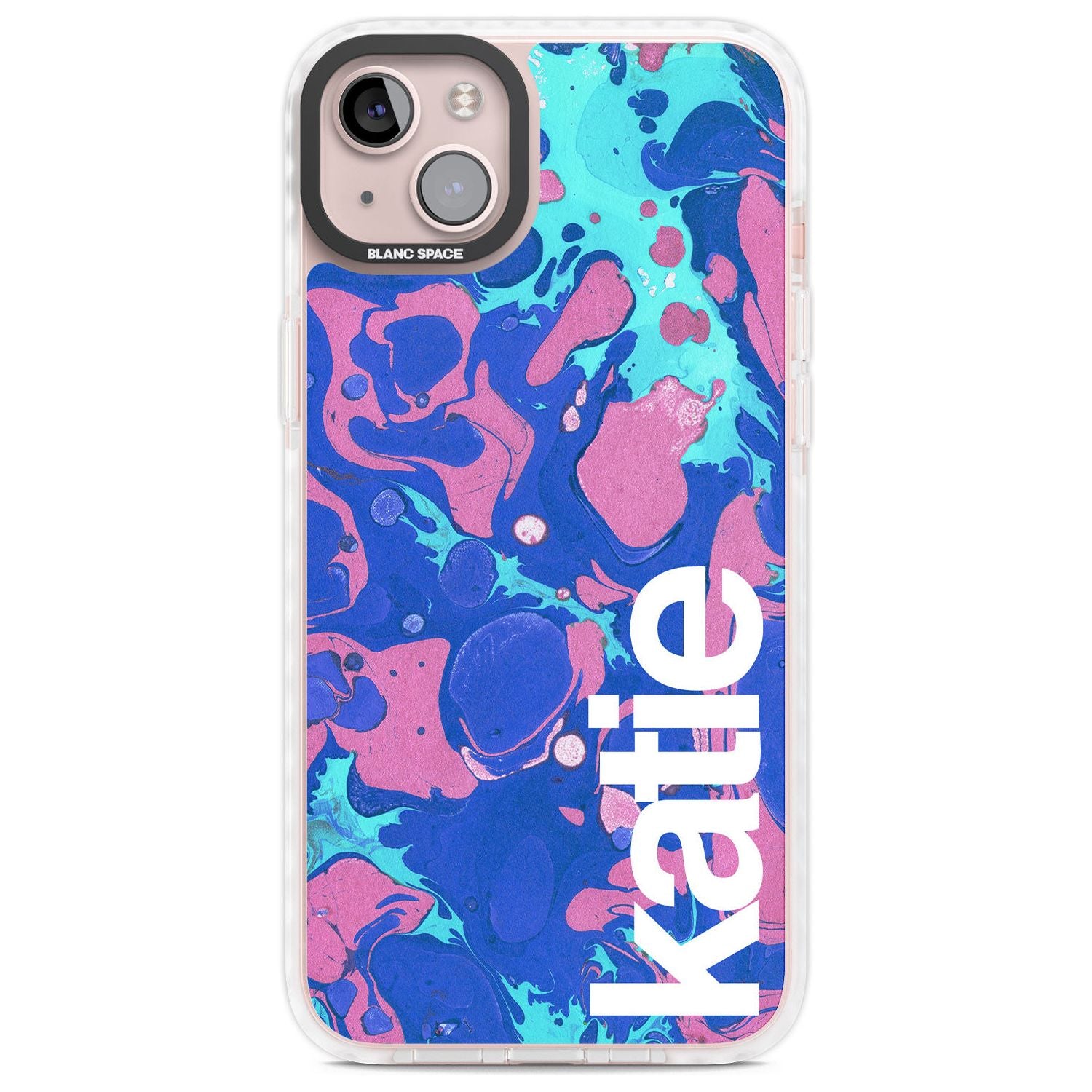 Personalised Navy, Turquoise + Purple - Marbled Custom Phone Case iPhone 14 Plus / Impact Case Blanc Space