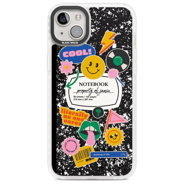 Personalised Notebook Cover with Stickers Custom Phone Case iPhone 14 Plus / Impact Case Blanc Space