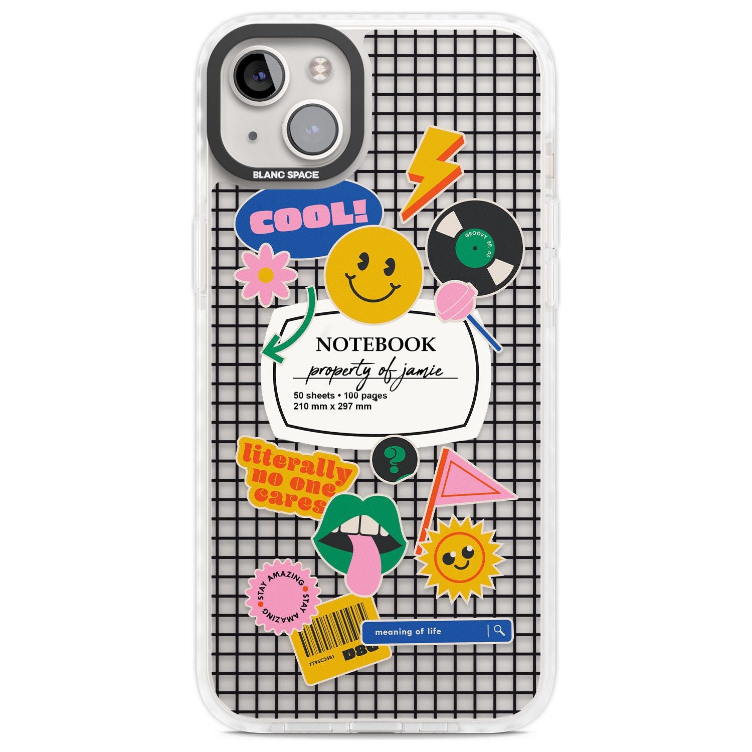 Personalised Sticker Mix on Grid Custom Phone Case iPhone 14 Plus / Impact Case Blanc Space