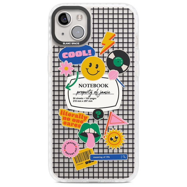 Personalised Sticker Mix on Grid Custom Phone Case iPhone 14 Plus / Impact Case Blanc Space