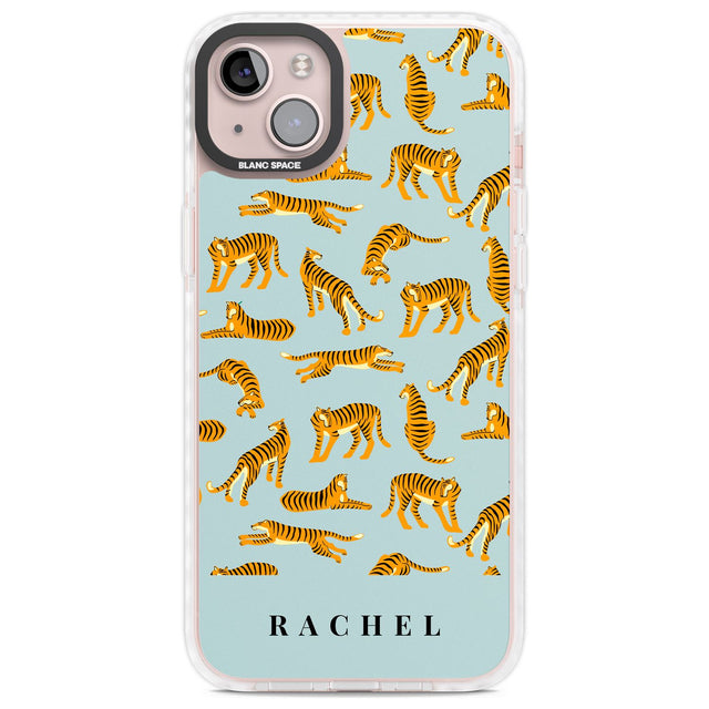 Personalised Tiger Pattern: Turquoise Blue Custom Phone Case iPhone 14 Plus / Impact Case Blanc Space