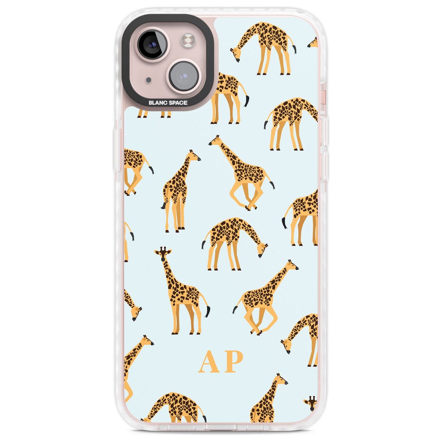 Personalised Safari Giraffe Pattern on Blue Custom Phone Case iPhone 14 Plus / Impact Case Blanc Space