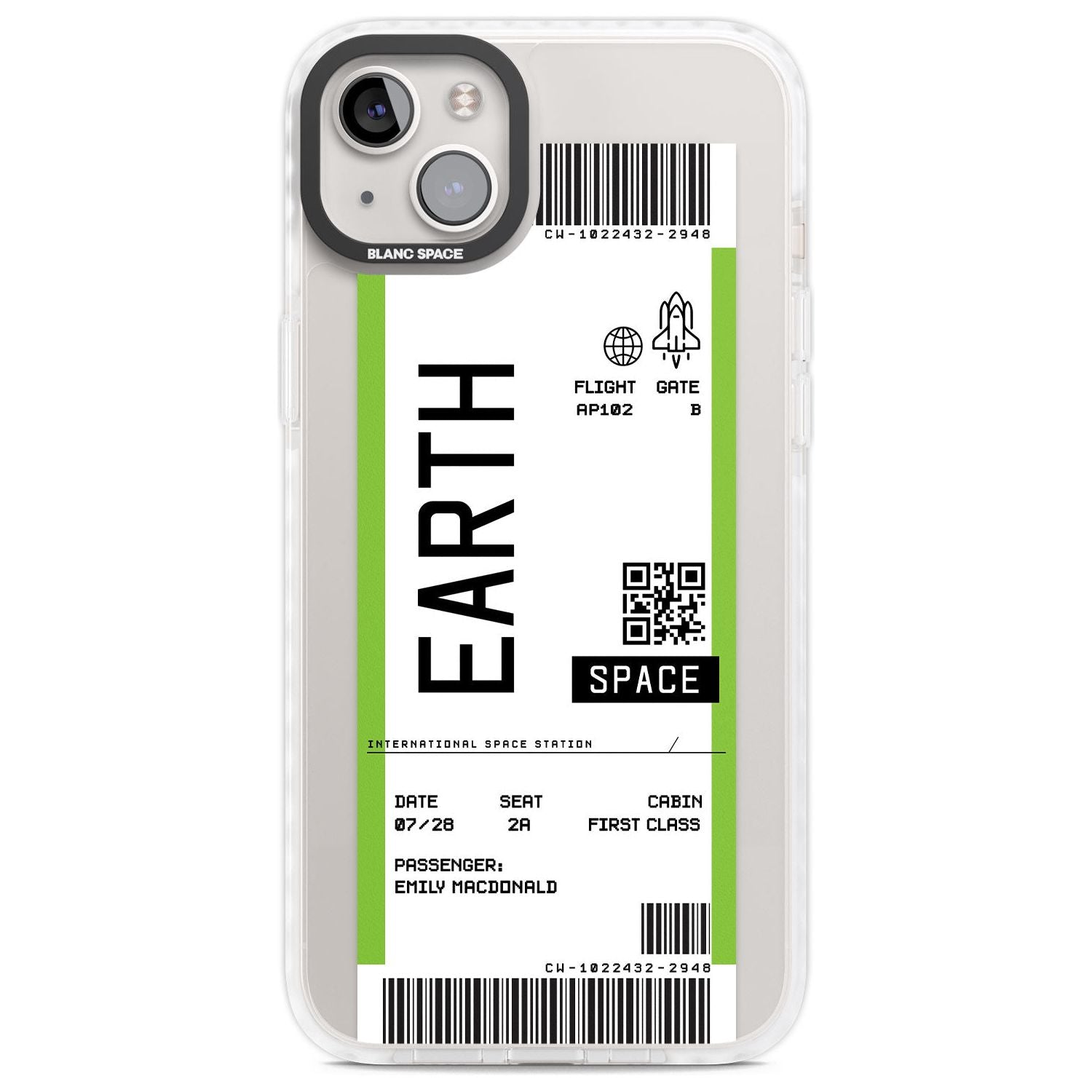 Personalised Earth Space Travel Ticket Custom Phone Case iPhone 14 Plus / Impact Case Blanc Space
