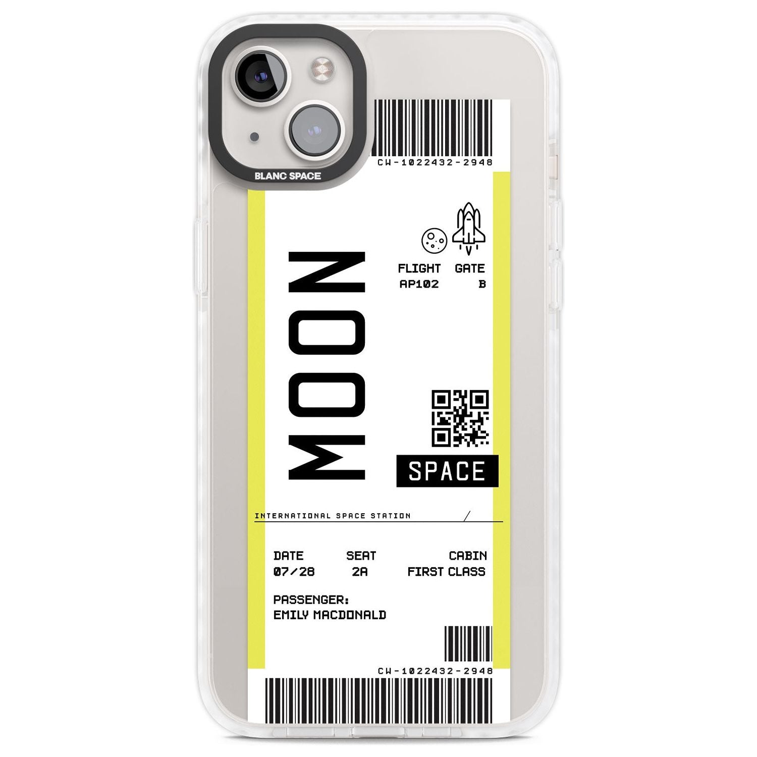 Personalised Moon Space Travel Ticket Custom Phone Case iPhone 14 Plus / Impact Case Blanc Space