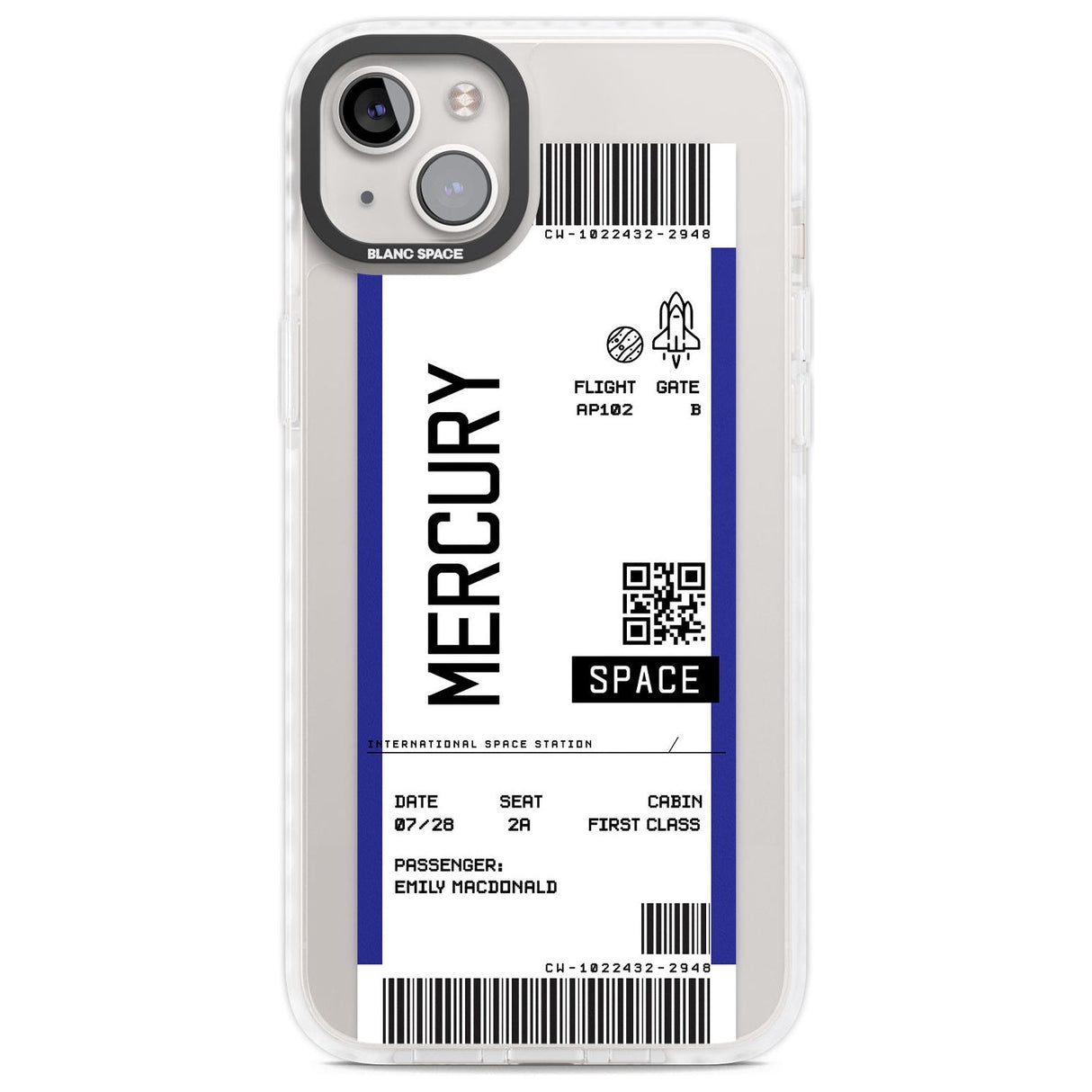 Personalised Mercury Space Travel Ticket Custom Phone Case iPhone 14 Plus / Impact Case Blanc Space