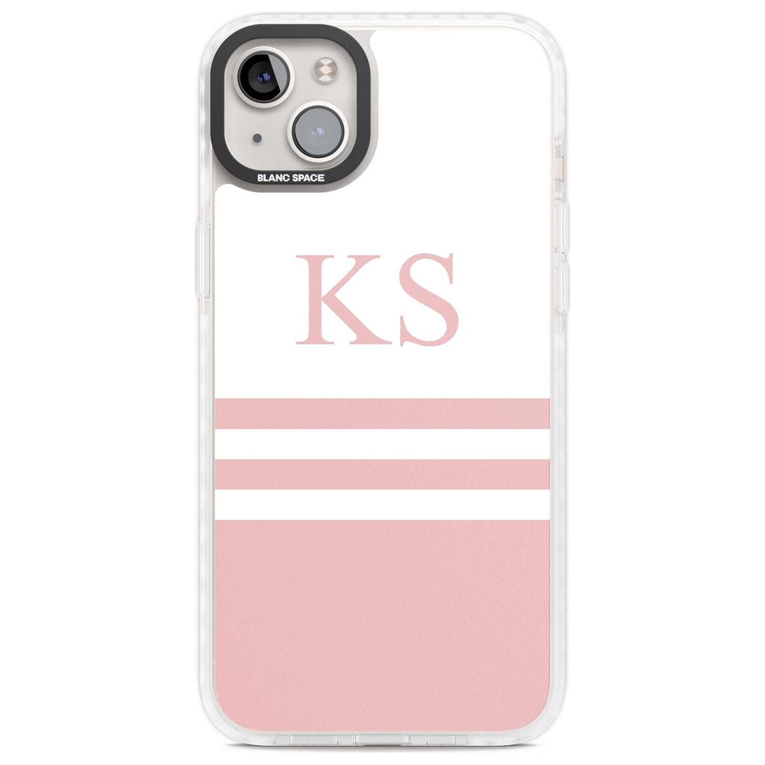 Personalised Minimal Pink Stripes & Initials Custom Phone Case iPhone 14 Plus / Impact Case Blanc Space