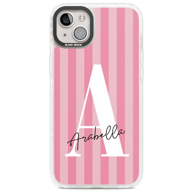 Personalised Pink on Pink Stripes Custom Phone Case iPhone 14 Plus / Impact Case Blanc Space
