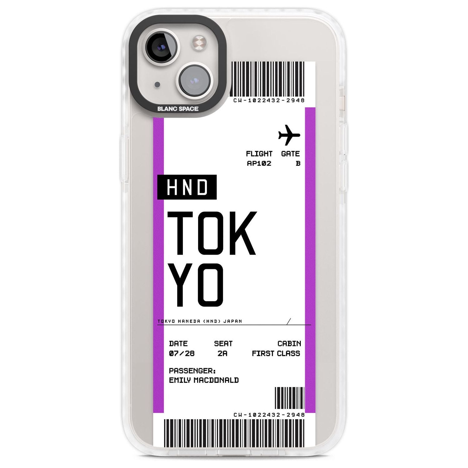 Personalised Tokyo Boarding Pass Custom Phone Case iPhone 14 Plus / Impact Case Blanc Space