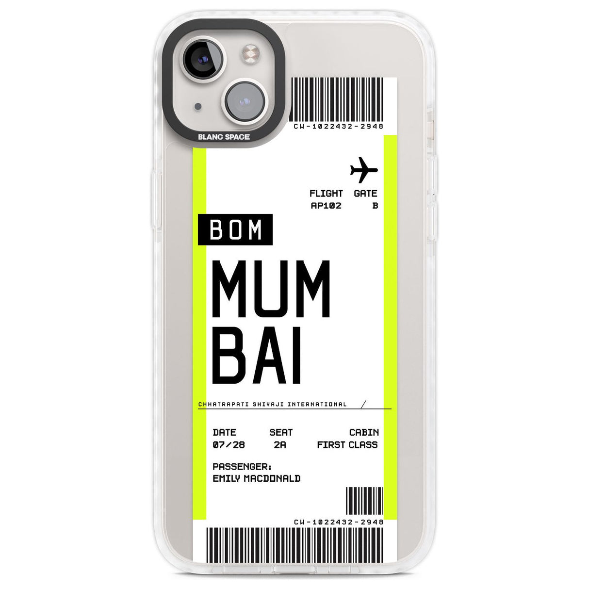 Personalised Mumbai Boarding Pass Custom Phone Case iPhone 14 Plus / Impact Case Blanc Space