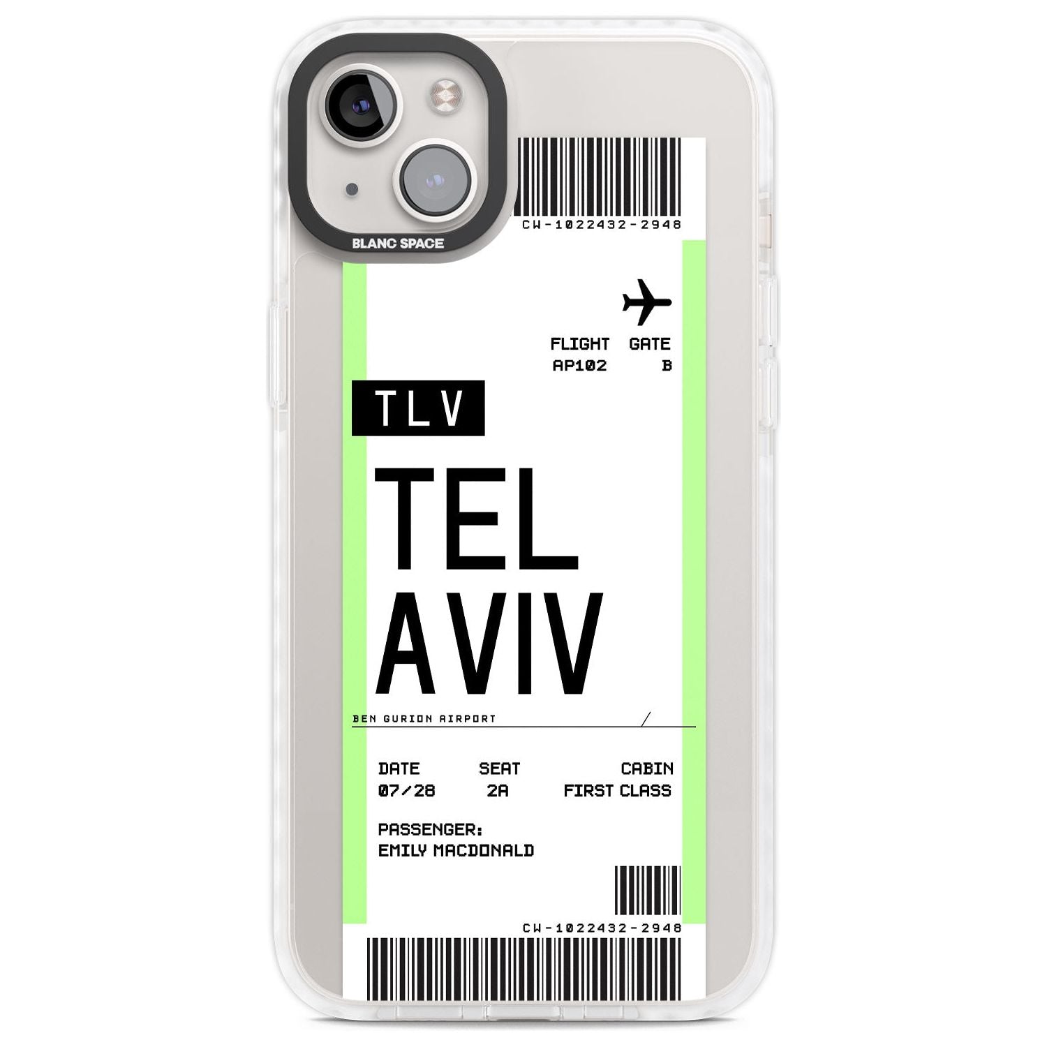 Personalised Tel Aviv Boarding Pass Custom Phone Case iPhone 14 Plus / Impact Case Blanc Space