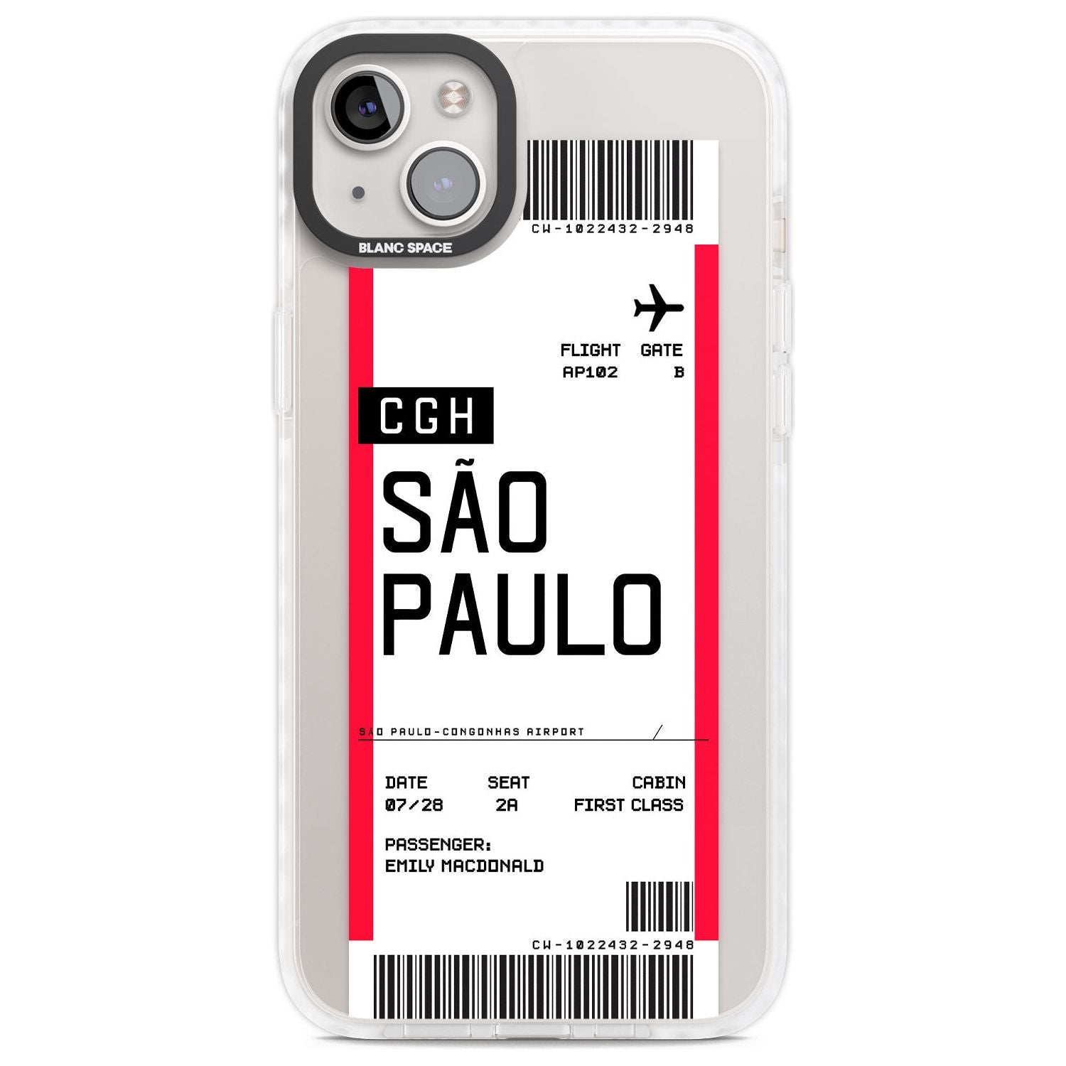 Personalised São Paulo Boarding Pass Custom Phone Case iPhone 14 Plus / Impact Case Blanc Space