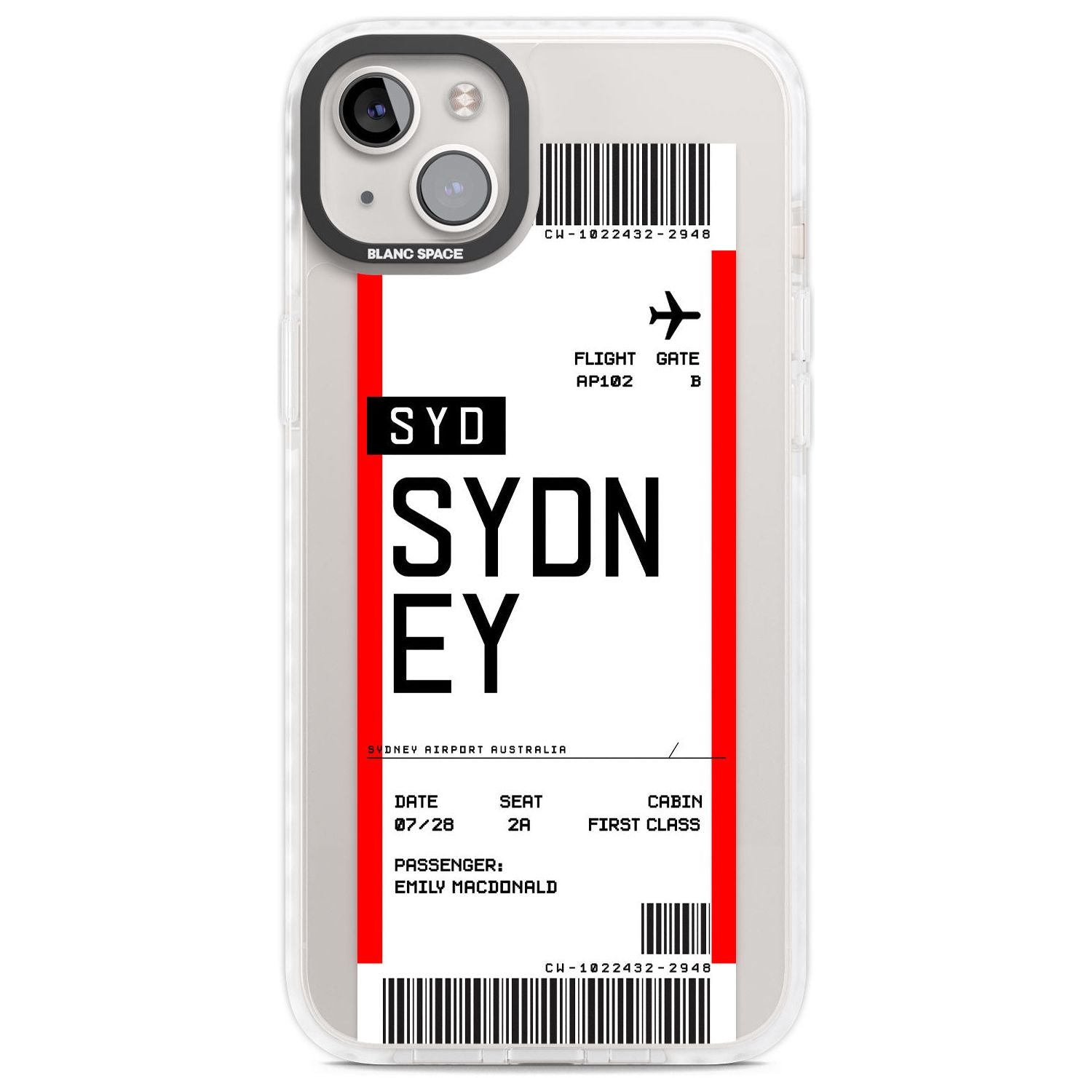 Personalised Sydney Boarding Pass Custom Phone Case iPhone 14 Plus / Impact Case Blanc Space