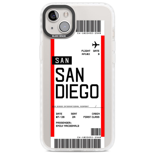 Personalised San Diego Boarding Pass Custom Phone Case iPhone 14 Plus / Impact Case Blanc Space