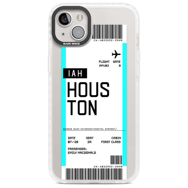 Personalised Houston Boarding Pass Custom Phone Case iPhone 14 Plus / Impact Case Blanc Space