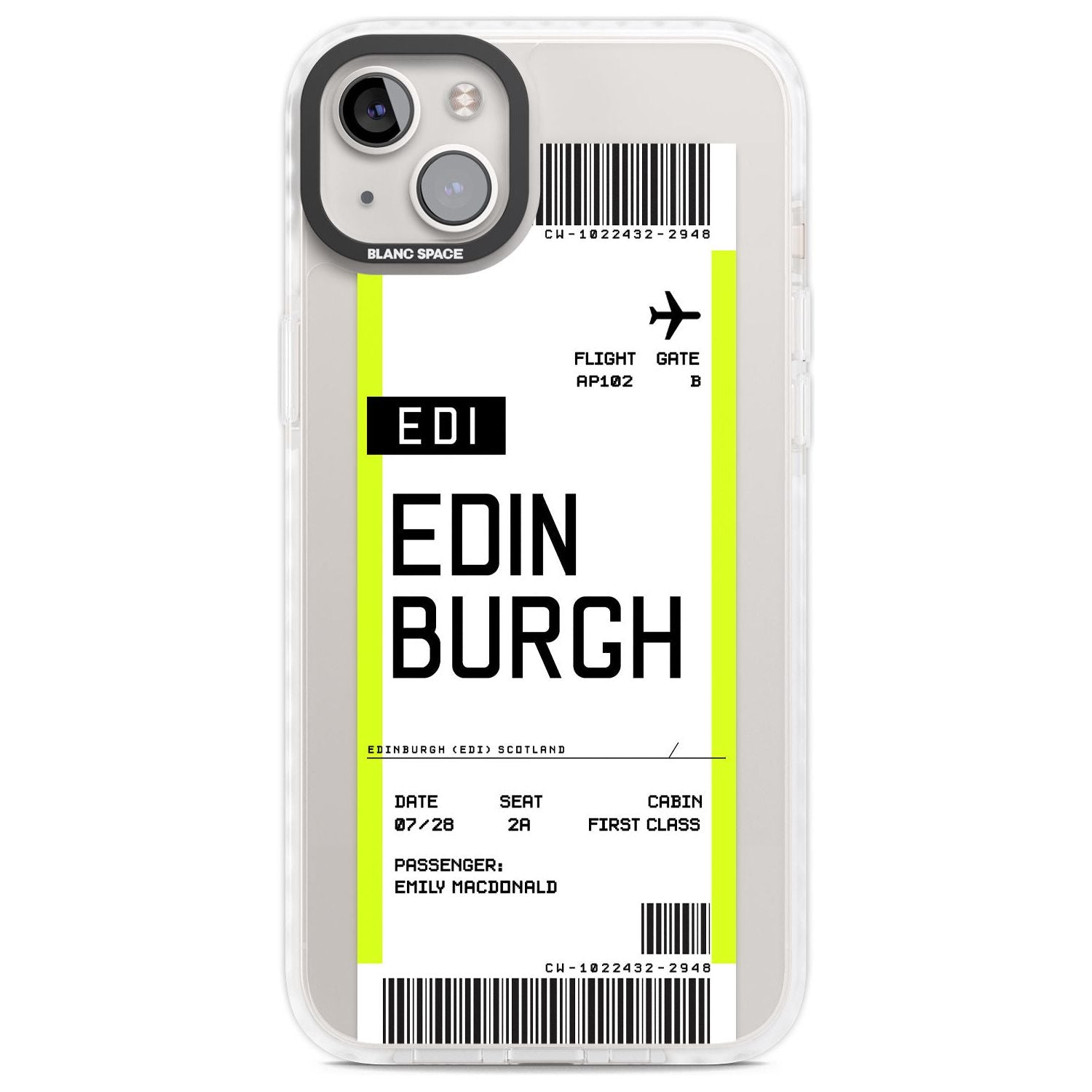 Personalised Edinburgh Boarding Pass Custom Phone Case iPhone 14 Plus / Impact Case Blanc Space
