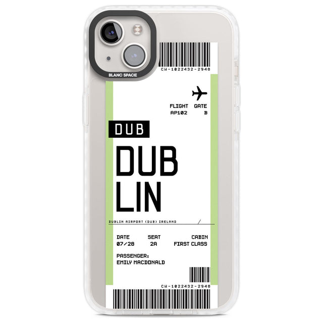 Personalised Dublin Boarding Pass Custom Phone Case iPhone 14 Plus / Impact Case Blanc Space