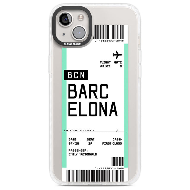 Personalised Barcelona Boarding Pass Custom Phone Case iPhone 14 Plus / Impact Case Blanc Space