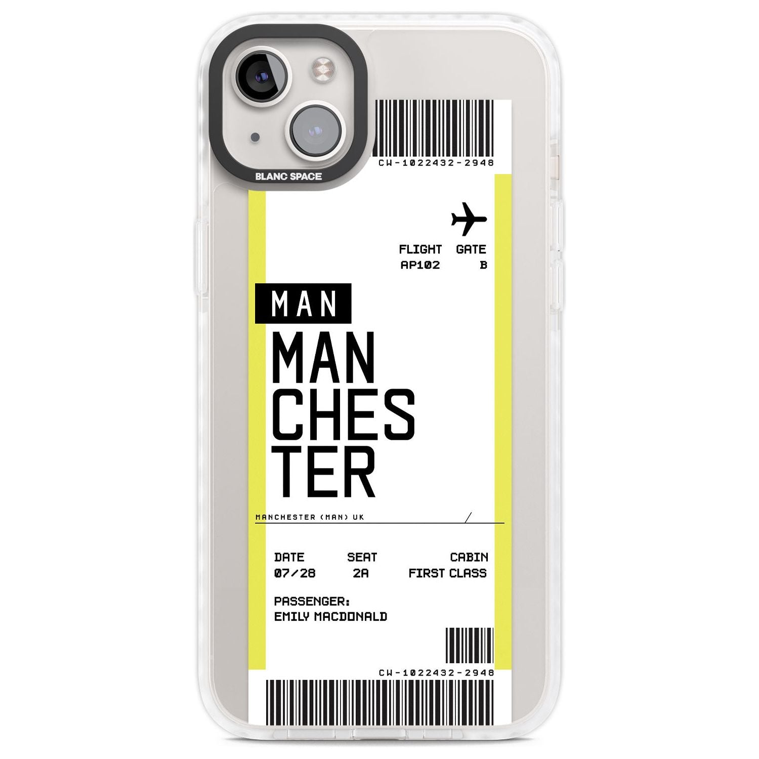 Personalised Manchester Boarding Pass Custom Phone Case iPhone 14 Plus / Impact Case Blanc Space