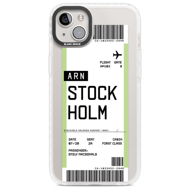 Personalised Stockholm Boarding Pass Custom Phone Case iPhone 14 Plus / Impact Case Blanc Space