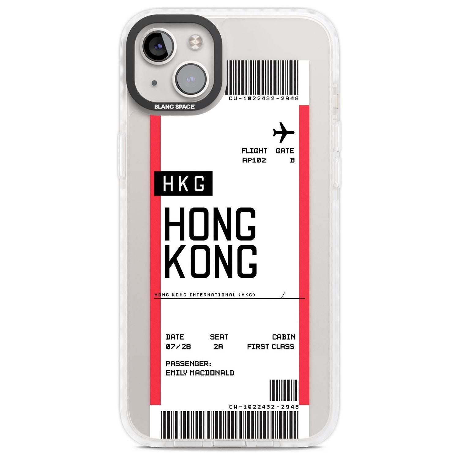 Personalised Hong Kong Boarding Pass Custom Phone Case iPhone 14 Plus / Impact Case Blanc Space
