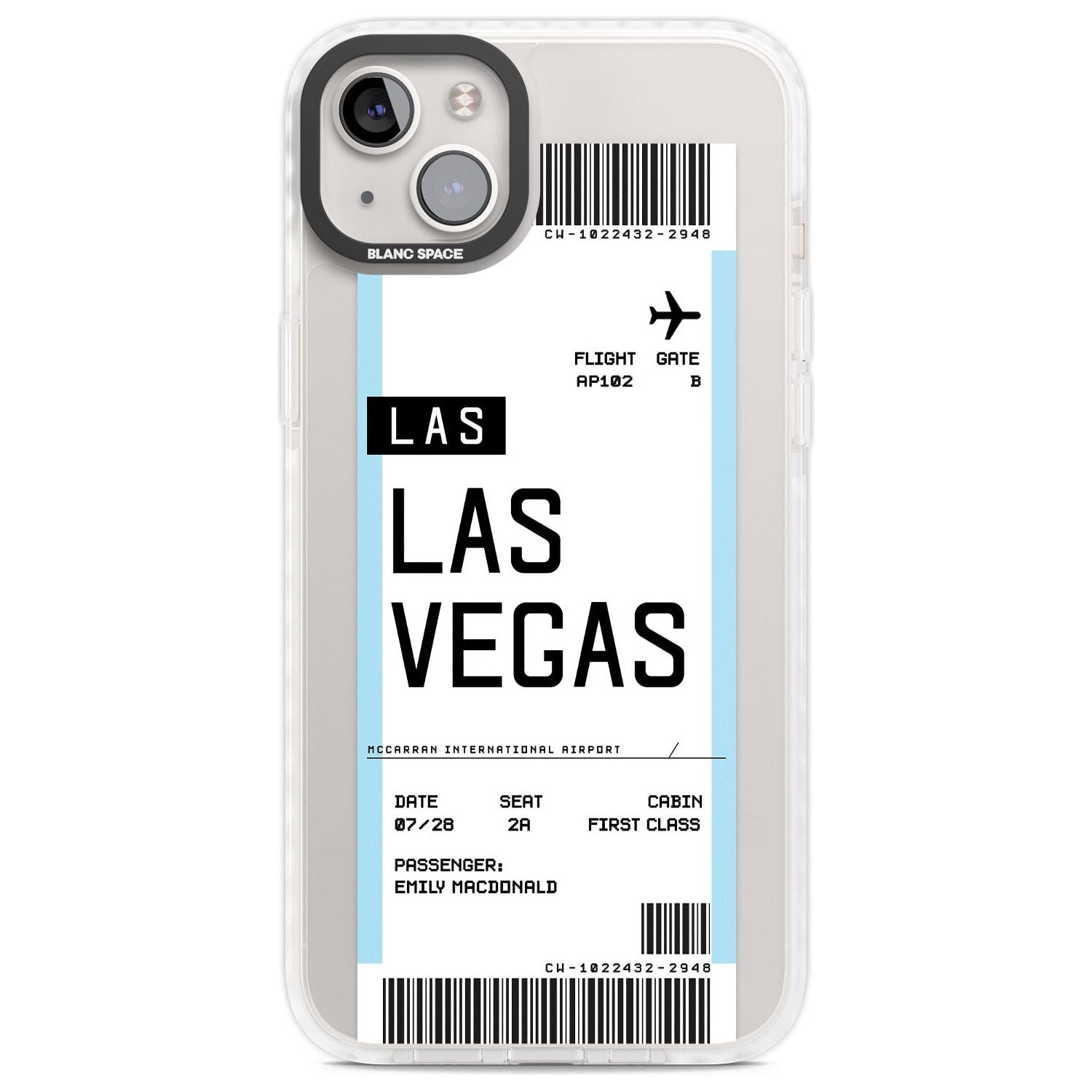 Personalised Las Vegas Boarding Pass Custom Phone Case iPhone 14 Plus / Impact Case Blanc Space