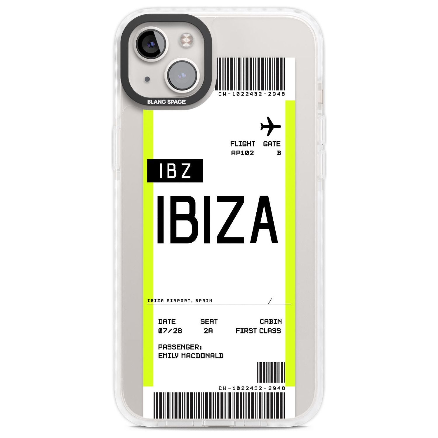 Personalised Ibiza Boarding Pass Custom Phone Case iPhone 14 Plus / Impact Case Blanc Space