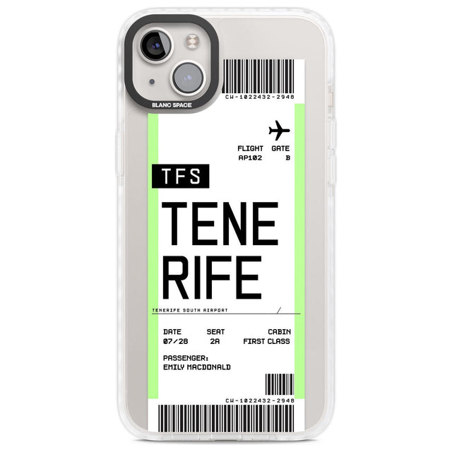 Personalised Tenerife Boarding Pass Custom Phone Case iPhone 14 Plus / Impact Case Blanc Space
