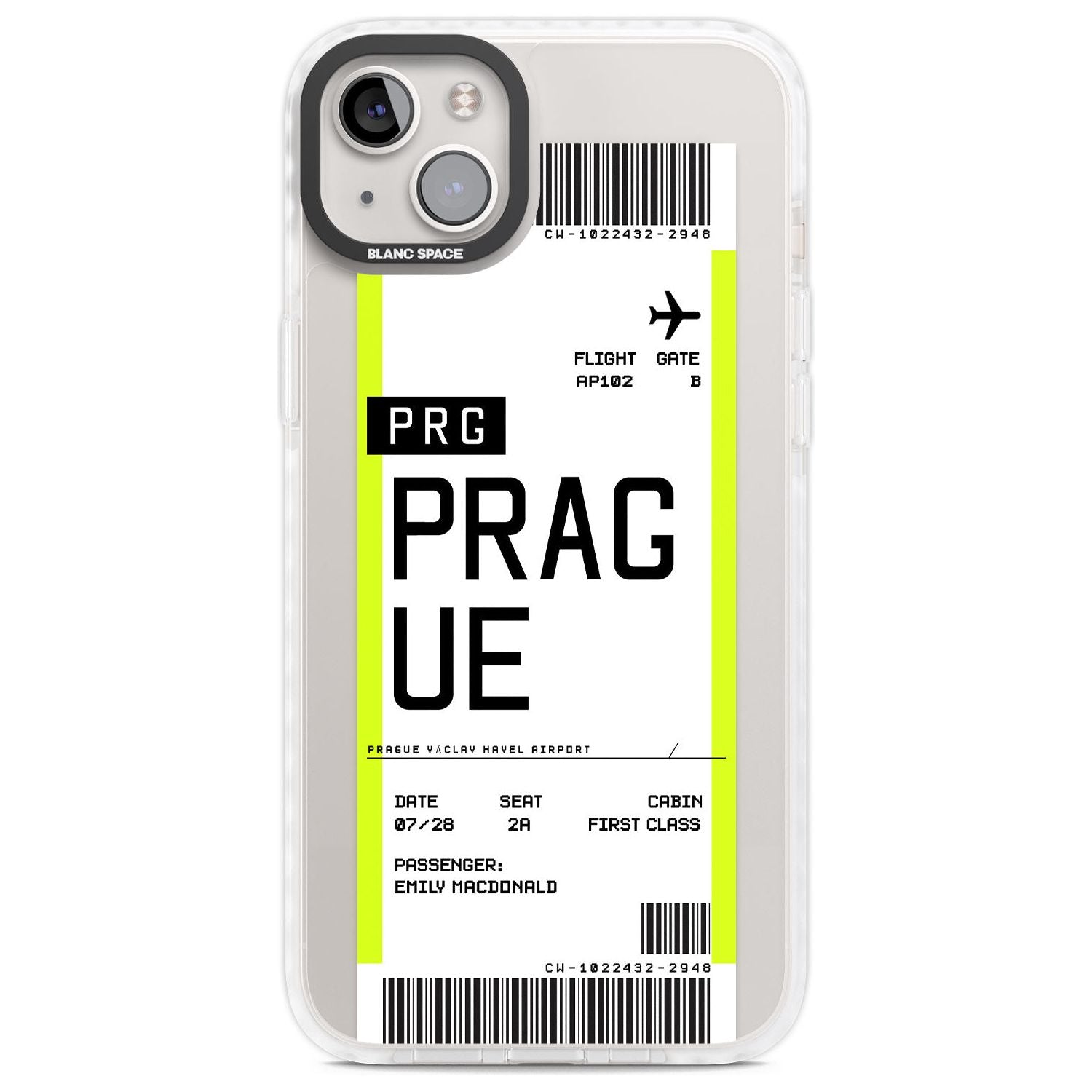 Personalised Prague Boarding Pass Custom Phone Case iPhone 14 Plus / Impact Case Blanc Space