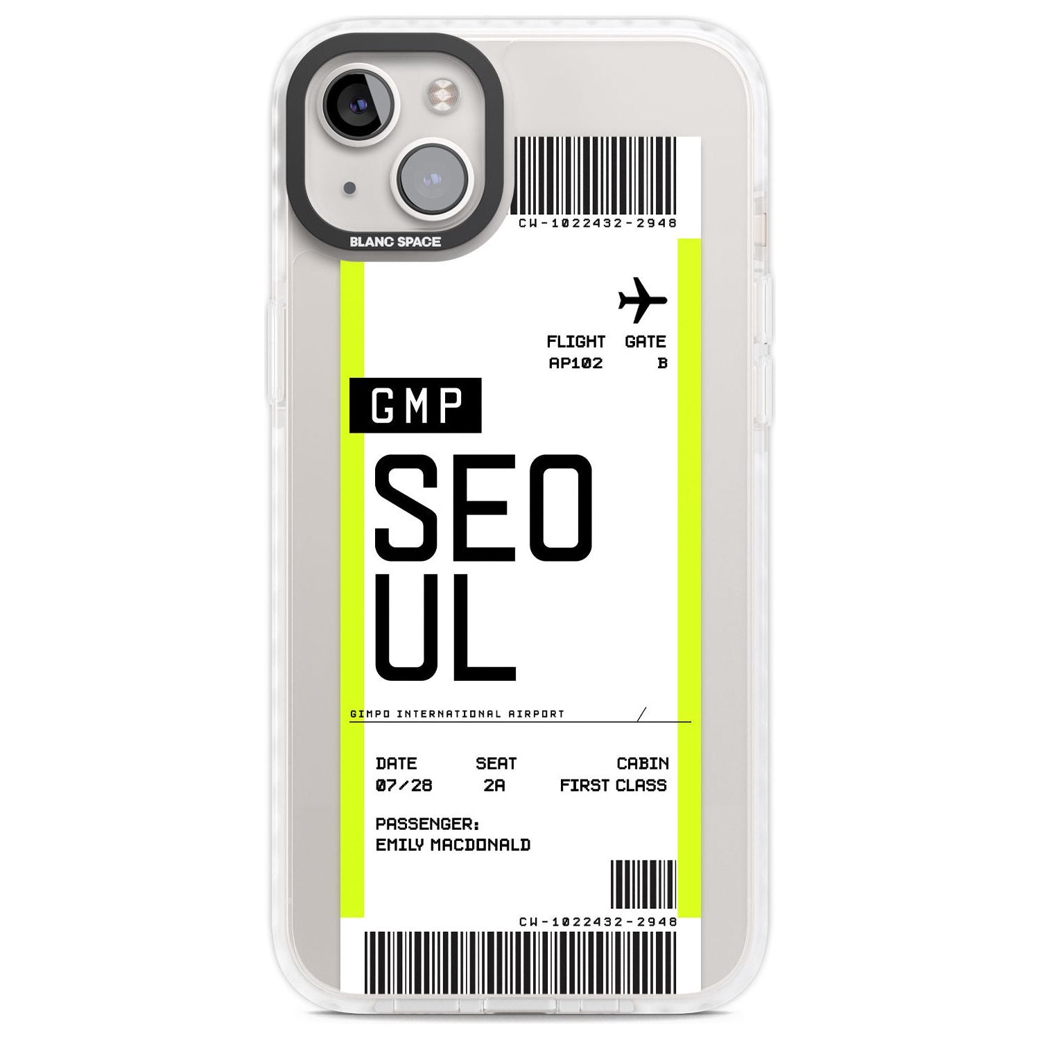 Personalised Seoul Boarding Pass Custom Phone Case iPhone 14 Plus / Impact Case Blanc Space