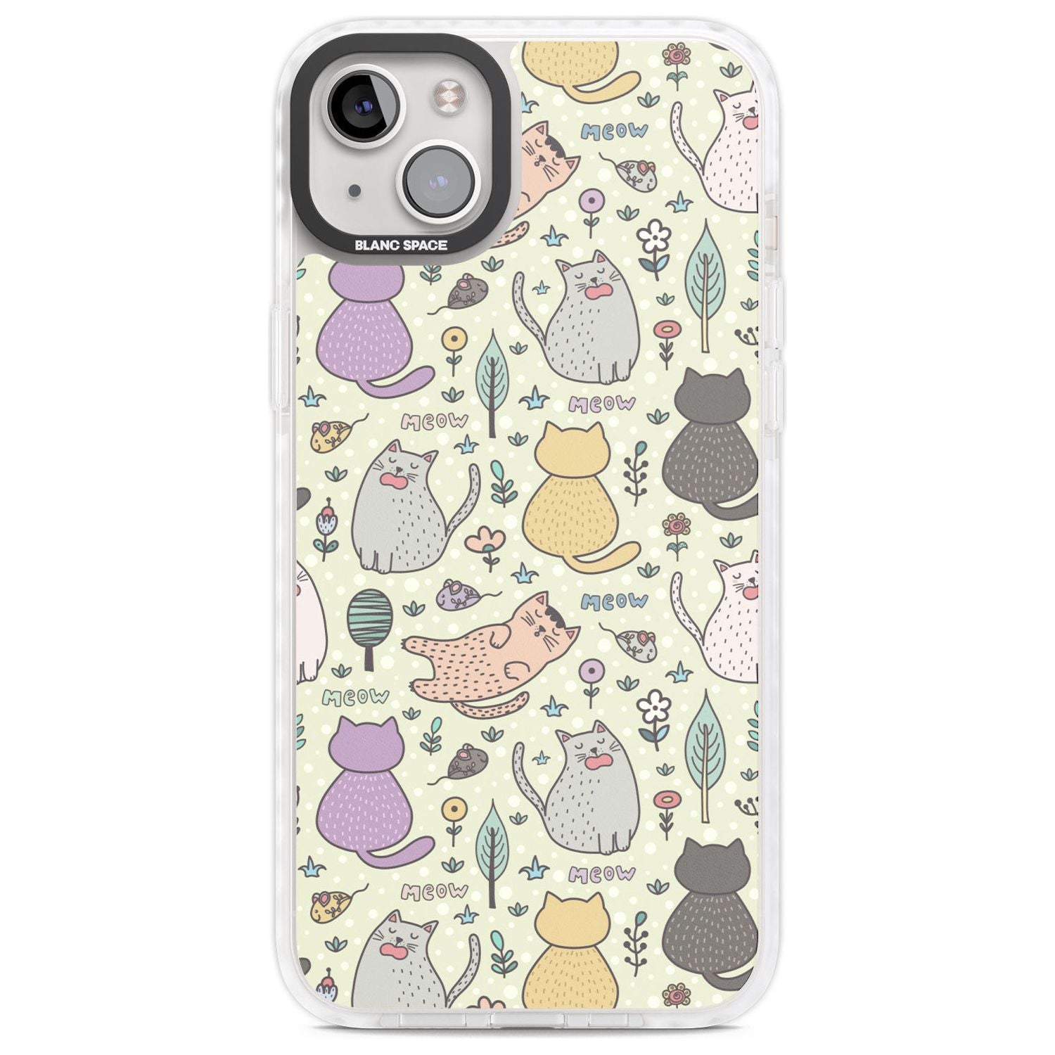 Cat Pattern Cream Phone Case iPhone 14 Plus / Impact Case Blanc Space