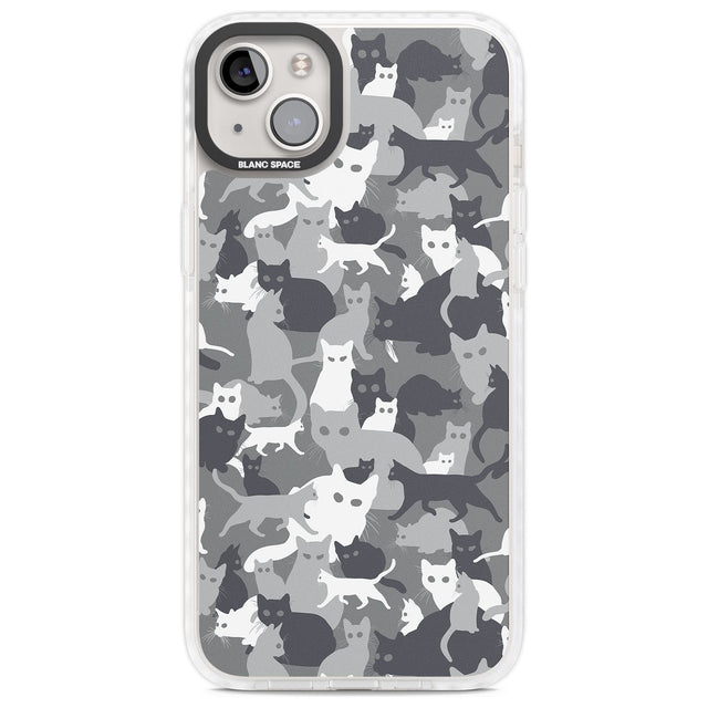 Dark Grey Cat Camouflage Pattern Phone Case iPhone 14 Plus / Impact Case Blanc Space