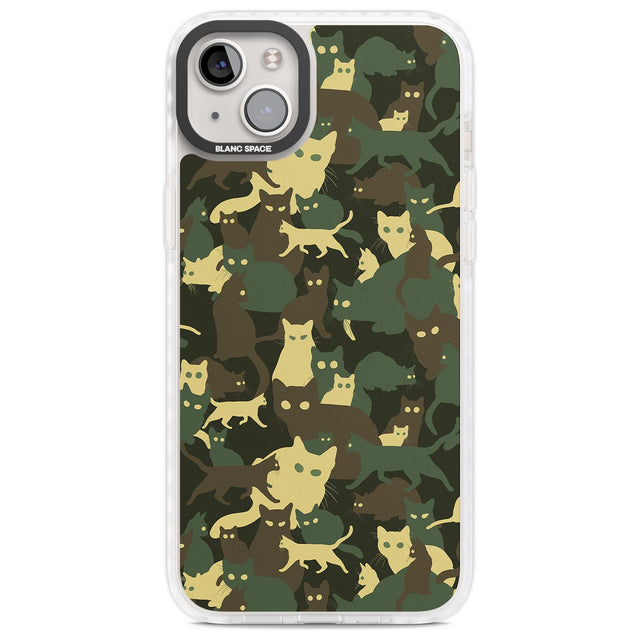 Forest Green Cat Camouflage Pattern Phone Case iPhone 14 Plus / Impact Case Blanc Space