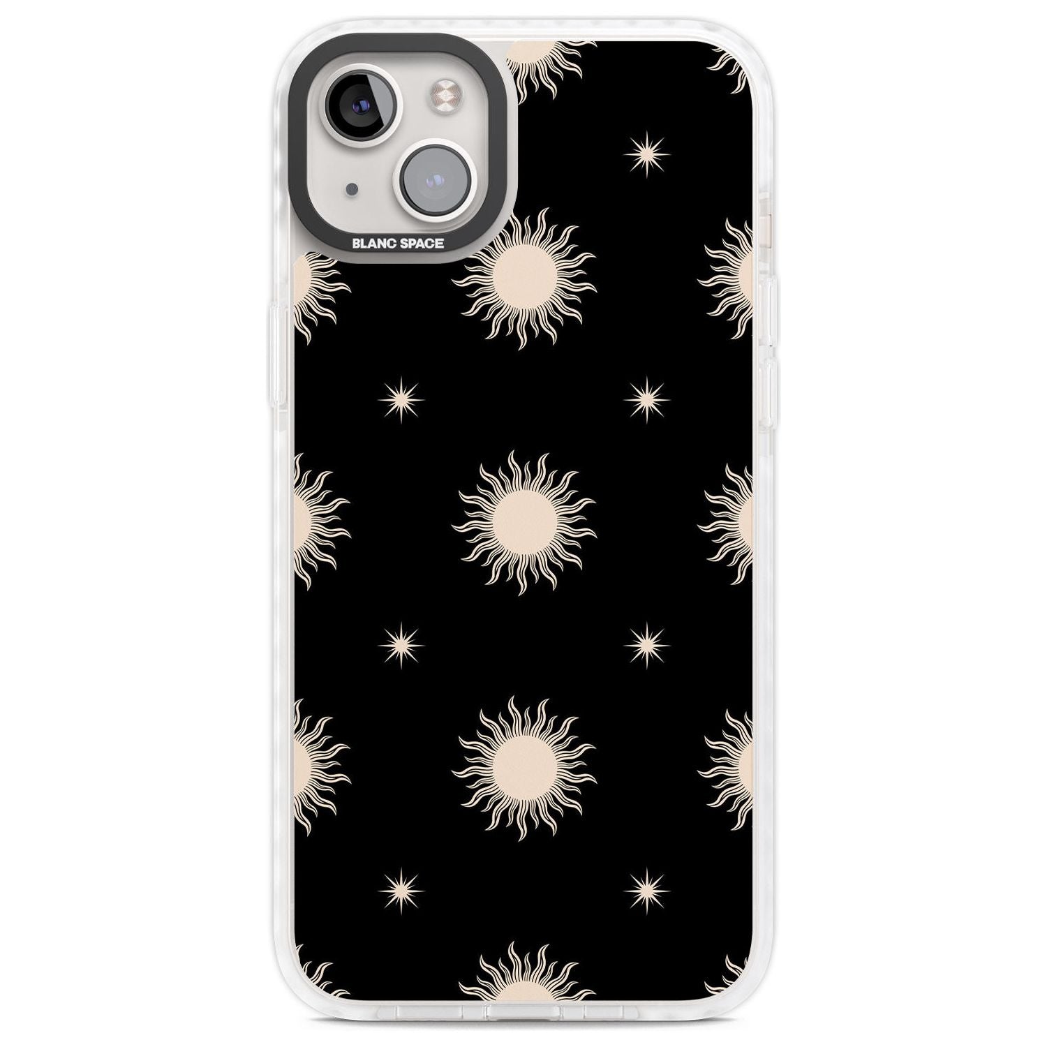 Celestial Patterns Classic Suns (Black) Phone Case iPhone 14 Plus / Impact Case Blanc Space