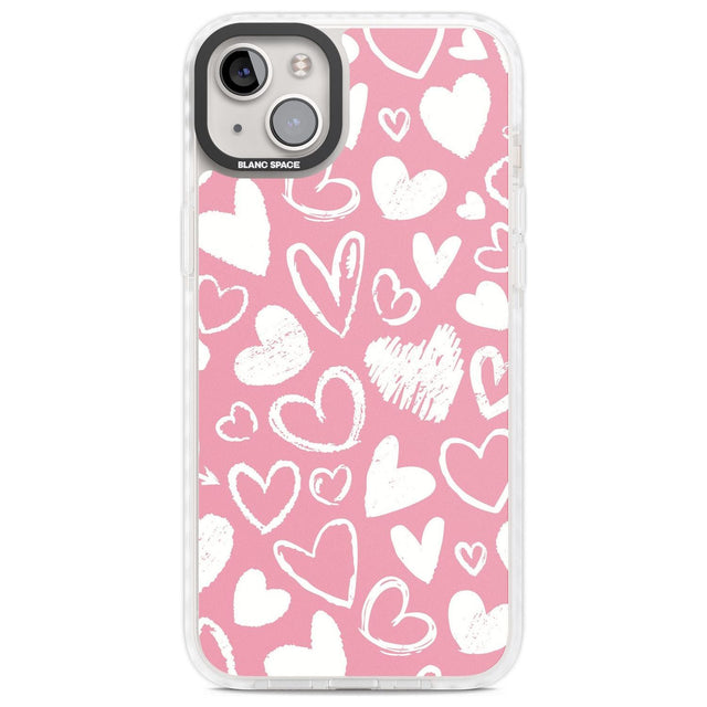 Chalk Hearts Phone Case iPhone 14 Plus / Impact Case Blanc Space