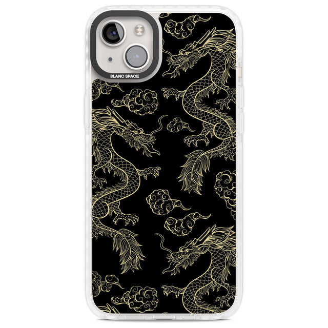 Black and Gold Dragon Pattern Phone Case iPhone 14 Plus / Impact Case Blanc Space