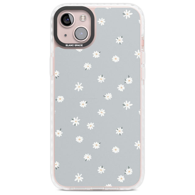 Painted Daisy Blue-Grey Cute Phone Case iPhone 14 Plus / Impact Case Blanc Space