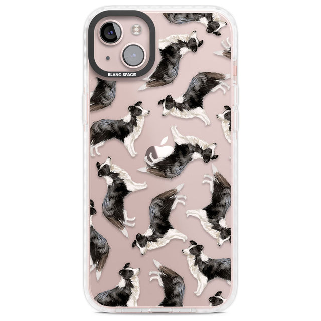 Border Collie Watercolour Dog Pattern Phone Case iPhone 14 Plus / Impact Case Blanc Space
