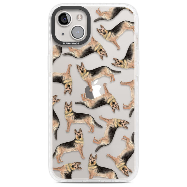 German Shepherd Watercolour Dog Pattern Phone Case iPhone 14 Plus / Impact Case Blanc Space