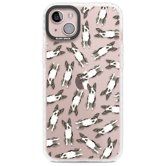 Boston Terrier Watercolour Dog Pattern Phone Case iPhone 14 Plus / Impact Case Blanc Space